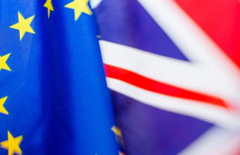EU flag and British flag next to eachother